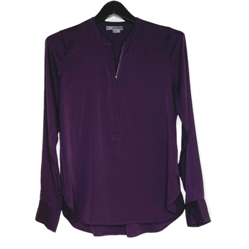 Vince Purple Silk Zip Front Long Sleeve Blouse Size Small